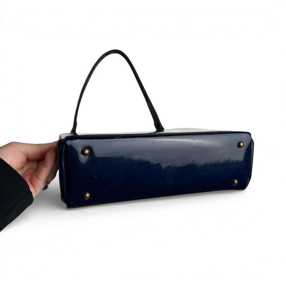 Vintage Navy Patent Leather Top Handle Bag - Picture 3 of 8